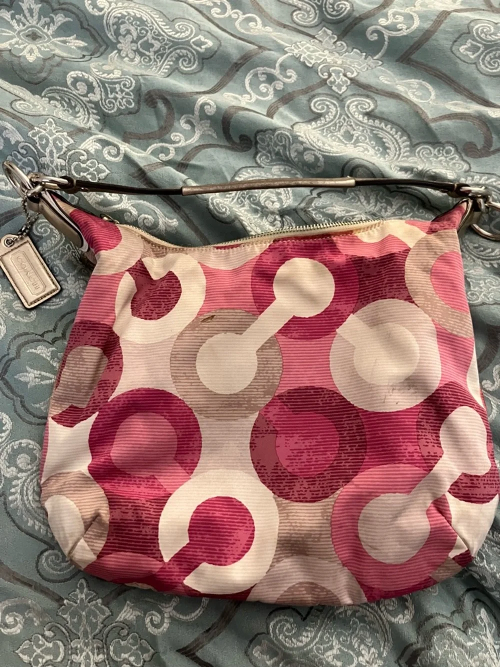 Coach Pink White and Silver Sequin Kristen Scarlet Hobo Shoulder Bag - Picture 8 of 9
